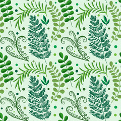 Vector pattern with fern leaves. For printing on fabric.