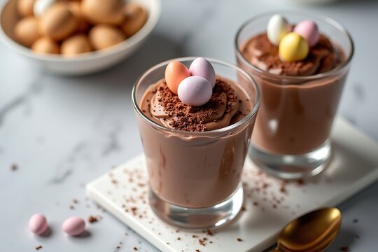 Rich chocolate mousse Easter dessert mini eggs - Powered by Adobe