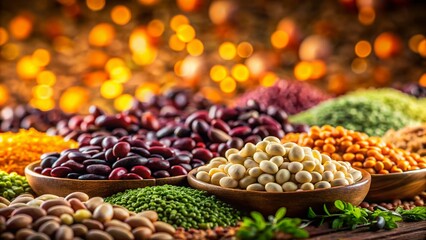 Fototapeta premium Colorful Mix of Raw Legumes with Bokeh Background - Healthy Food Photography