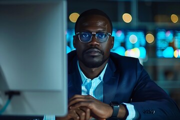 African American analysts examining warehouse inventory management KPI dashboard on computer at work.