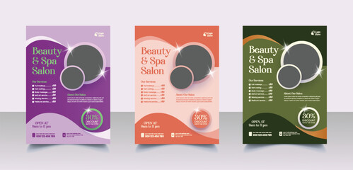 Beauty salon vertical editable  print flyer or poster template set, beauty spa, yoga, meditation, cosmetic sale, skin treatment leaflet, brochure cover design bundle