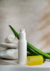 Aloe vera face cream and aloe vera fresh leaves 