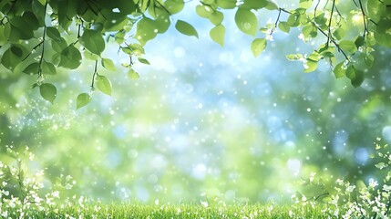 Obraz premium Tranquil Green Nature Background with Leaves and Soft Bokeh Effect
