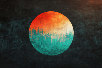 Abstract Circle with Orange and Teal Colors on Dark Textured Background Creates a Modern Aesthetic