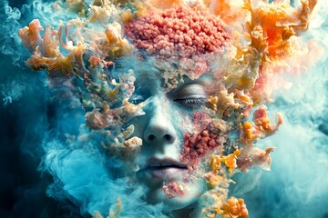 Mental disorder. Hallucination - due to alzheimer's disease: abstract image of physical state. Metaphorical alzheimer's disease physical senses, of a mental illusion. Illness symptoms.