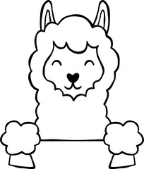 Cute Alpaca Llama Border Frame Decor Frame Character Cartoon Valentine Element Outline
