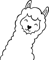 Cute Face Alpaca Llama Character Cartoon Element Outline
