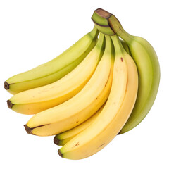 Bunch of Bananas Ripe Yellow Fruit with Green Tips Isolated on a transparent background