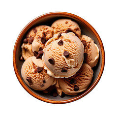 Bowl of Chocolate Chip Ice Cream Isolated on a Transparent Background 