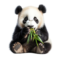 Fototapeta premium A Panda Bear Eating Bamboo Isolated on Transparent Background