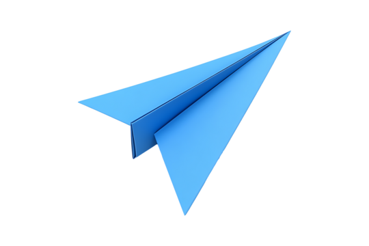 Blue paper plane Isolated on White and Transparent Background PNG Image.