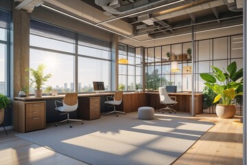Modern Office Interior Design with Natural Light and Flexible Workspace Solutions