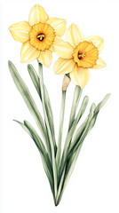 Fototapeta premium Daffodil watercolor painting painted watercolor illustration of daffodils isolated on a white background