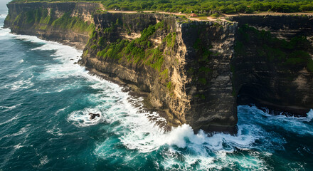 Dramatic Ocean Waves Crashing Against Dark Cliffs