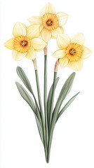 Daffodil watercolor painting painted watercolor illustration of daffodils isolated on a white background