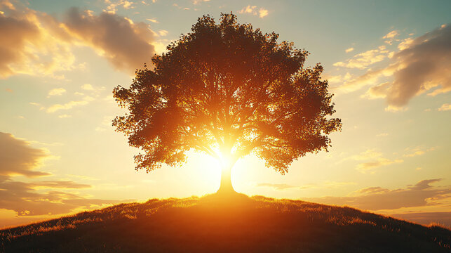 A symbolic image of a lone tree silhouetted against a stunning sunset creating a powerful visual metaphor for resilience and strength in nature.