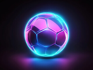 Naklejka premium Neon soccer ball glowing in vibrant colors on dark background