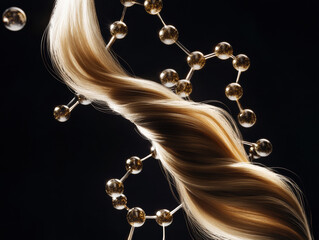 Artistic representation of hair intertwined with molecular structures