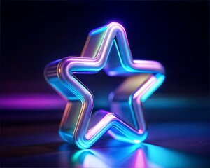 Obraz premium 3d object glowing solid glass star sign shape * placed flat surface isolate dark background