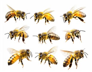 Close-up views of honey bees showcasing their intricate details