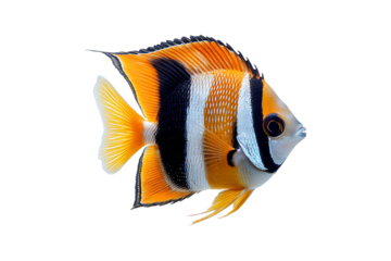 Butterfly fish Isolated on White and Transparent Background PNG Image.