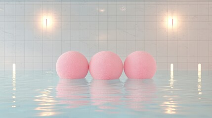 Serene Pink Floral Spheres on Water with Soft Candlelight