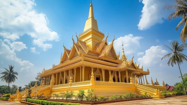 Golden buddhist temple vientiane laos architectural wonder scenic environment cultural heritage