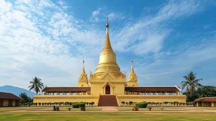 Fototapeta premium Golden stupa ceremony laos architecture cultural heritage ground view spiritual significance