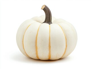 White pumpkin stands out with striped design on a plain background