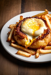 meat pat with egg and fries