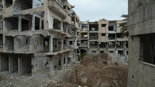 Aireal shot of Damascus, the Syrian capital, showing a neighborhood completely destroyed by the war
