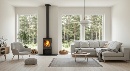 Modern Scandinavian Living Room with Fireplace
