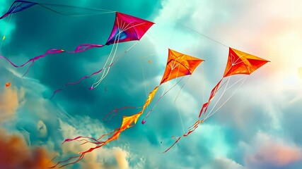 Colorful kites soaring in a vibrant sky during a sunny afternoon at a local park