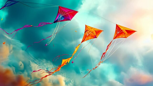 Colorful kites soaring in a vibrant sky during a sunny afternoon at a local park