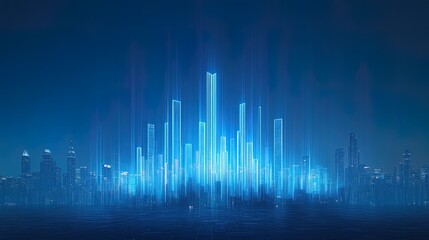 Naklejka premium A futuristic bar chart displayed as growing skyscrapers in a sci-fi cityscape