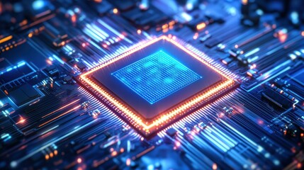 Fototapeta premium AI-enhanced Deep Learning Processor with Electric Pulsations