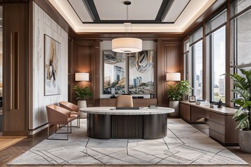 Elegant Corporate Office Interior Design with Modern Sophistication and Stylish Appeal