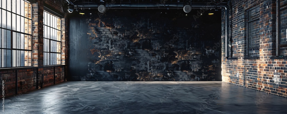 Poster empty urban style room with large black wall, perfect for showcasing a product or idea