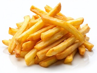 Crispy Golden French Fries Isolated on White Background - Macro Stock Photo