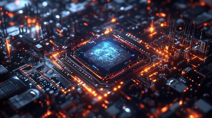 Obraz premium AI-Powered Quantum Chip with Holographic Data Projection