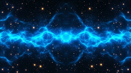 Obraz premium Cosmic energy waves, mirrored pattern, starry background, abstract design