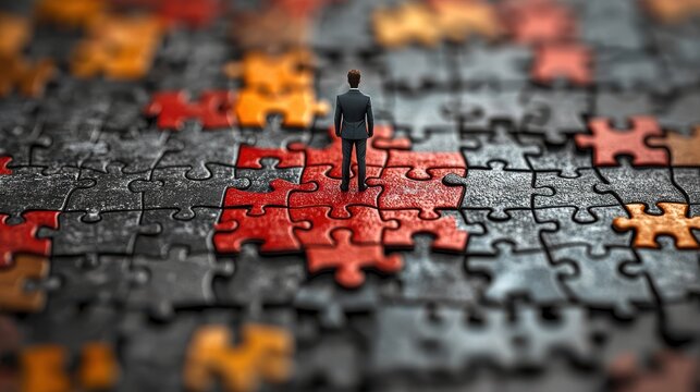think different,unique concept selecting right people for organization s success jigsaw puzzle piece with red businessperson standing out from the crowd