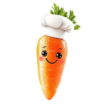 Carrot with a cute face and a chef?s hat, isolated on white background
