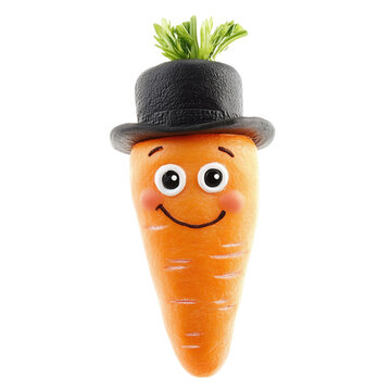 Carrot with a cute face and a detective's hat, isolated on white background