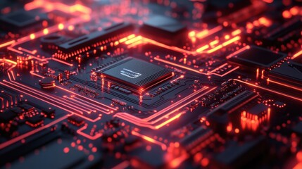 Obraz premium Close-up of Futuristic AI Motherboard with Circuits