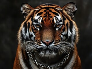 Fototapeta premium Powerful Tiger Portrait with Chain