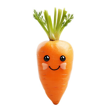 Carrot with a cute face and a tiny bow tie, isolated on white background