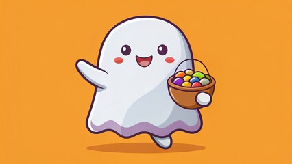 Obraz premium Cute Ghost Candy Halloween Coloring Page for Preschoolers - Minimalist Printable Worksheet