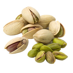 Pile of Pistachios, CloseUp Studio Shot with Visible Shell Textures on a PNG background