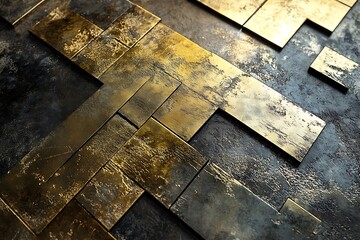  Oversized, bold typography with metallic textures against a minimalist background, creating a striking, modern look